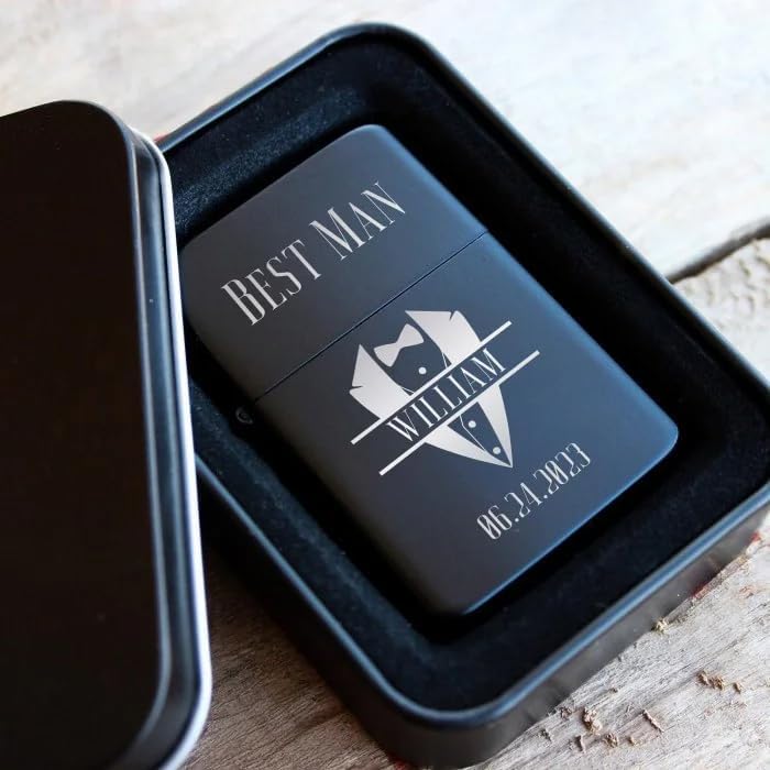 Custom Lighter, Personalized Monogram Lighters, Engraved Black Lighter with Case, Customized Lighters, Groomsmen Gifts, Gift for Men, Windproof Pocket Lighter