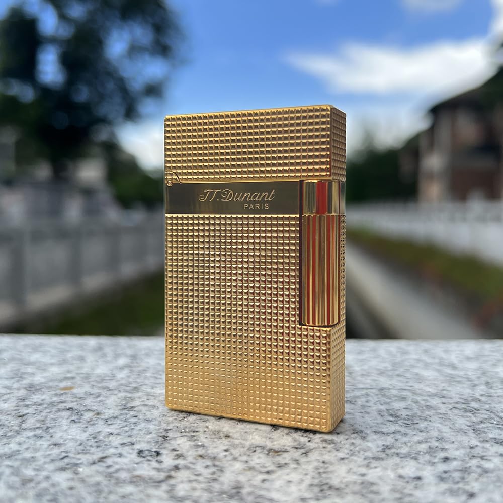 Classic Diamond Head Lighter, Ligne 2 Lighters, Adjustable Soft Flame, Ping Sound, Gift for Men Dad Boyfriend (Gold Single Flame)