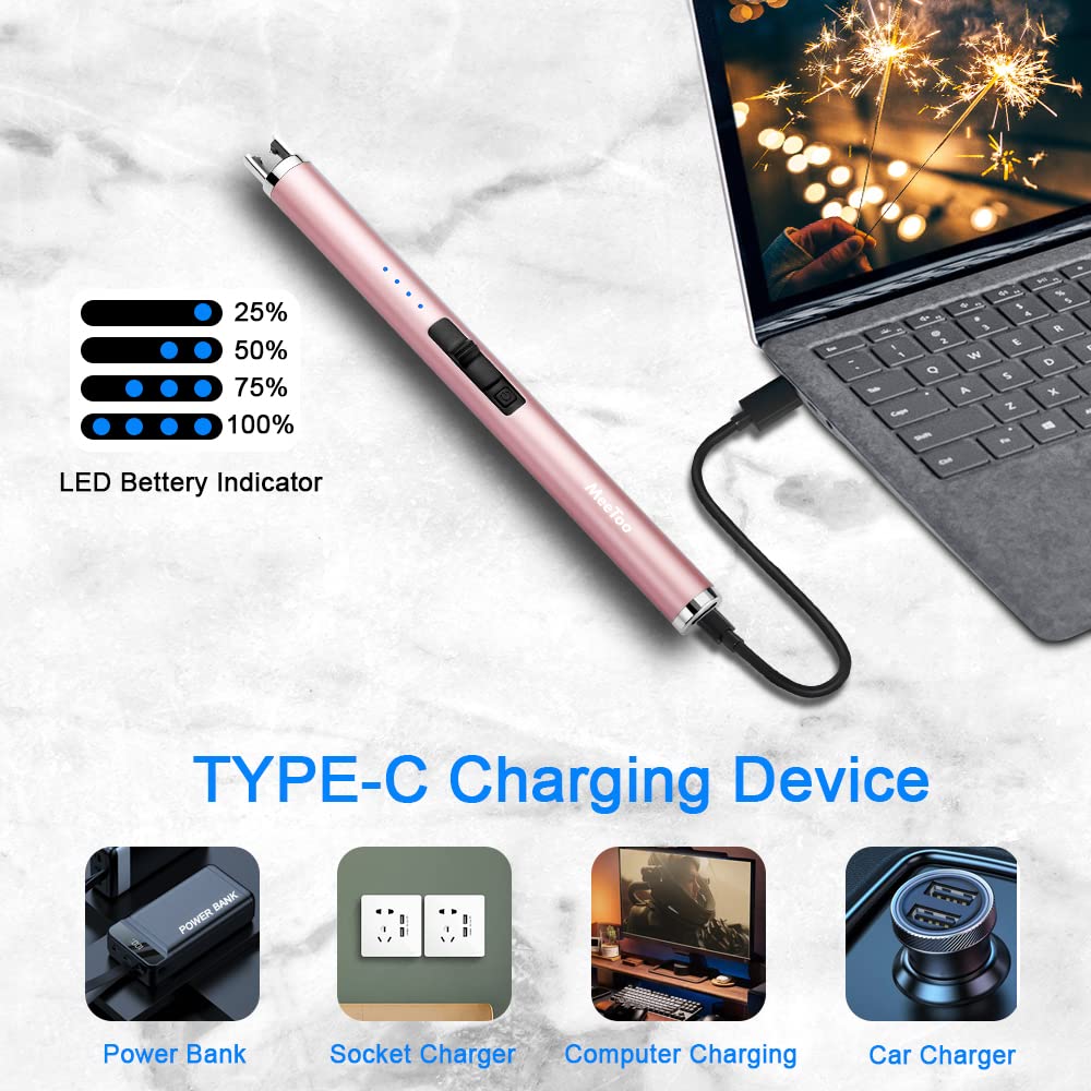 MeeToo Candle Electric Lighter Rechargeable USB Type-C Lighters for Candle Christmas Kitchen Camping Party, Gifts for Wife Women Men Nana Black