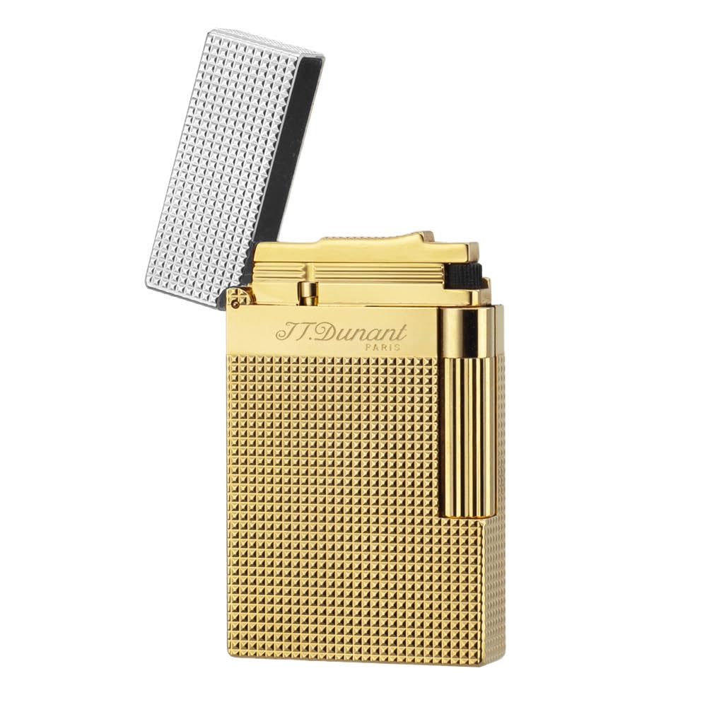 Classic Diamond Head Lighter, Ligne 2 Lighters, Adjustable Soft Flame, Ping Sound, Gift for Men Dad Boyfriend (Gold Single Flame)