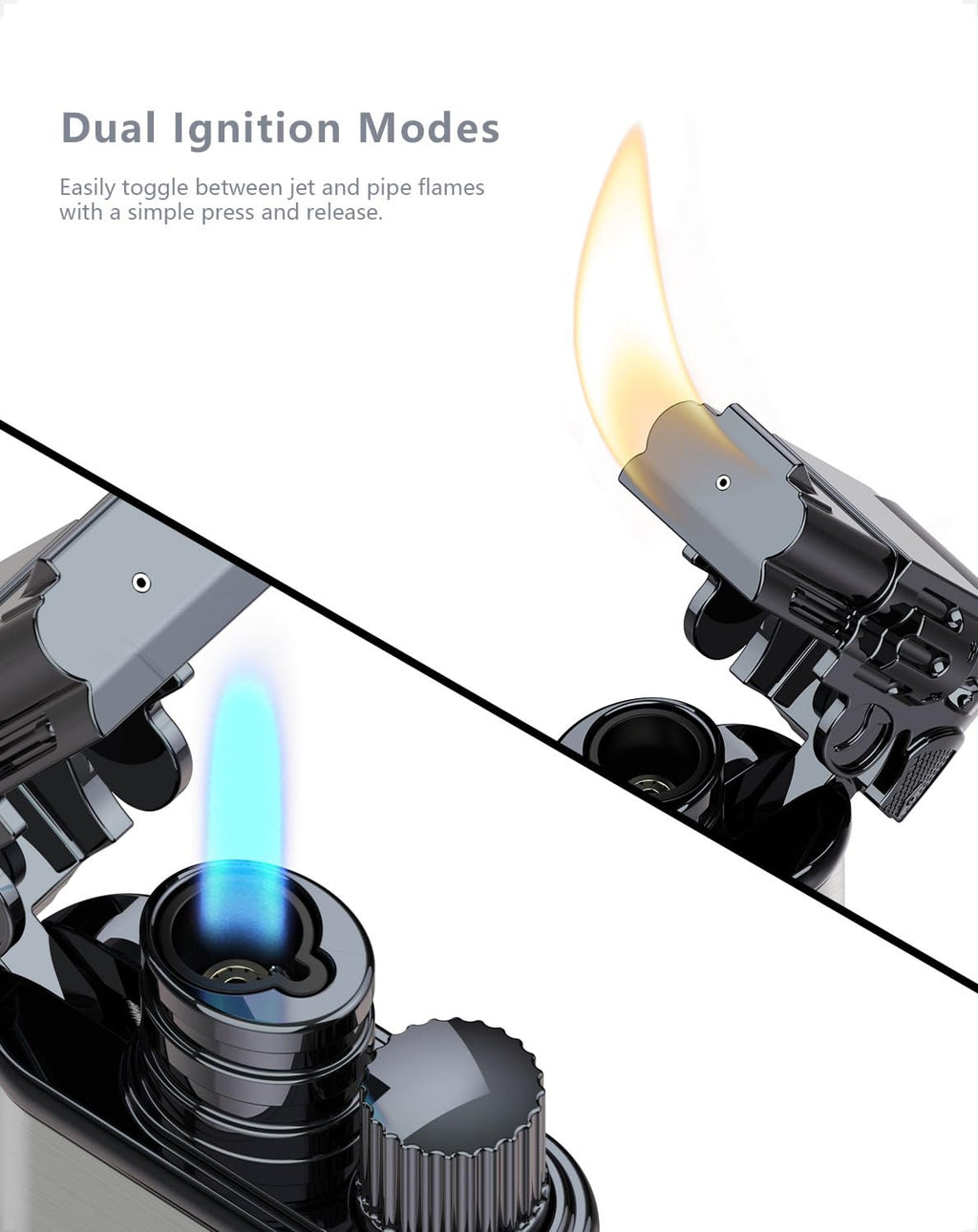Vintage Gun Pistol Lighter, Cool Watch Lighter for Men, Dual Flame - Soft Flame & Torch Lighter