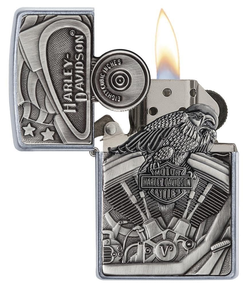 Personalized Zippo Harleey-Daviddson Windproof Oil Lighter Engraving - Christmas, Halloween & Valentines Day Gift (Silver Eng)