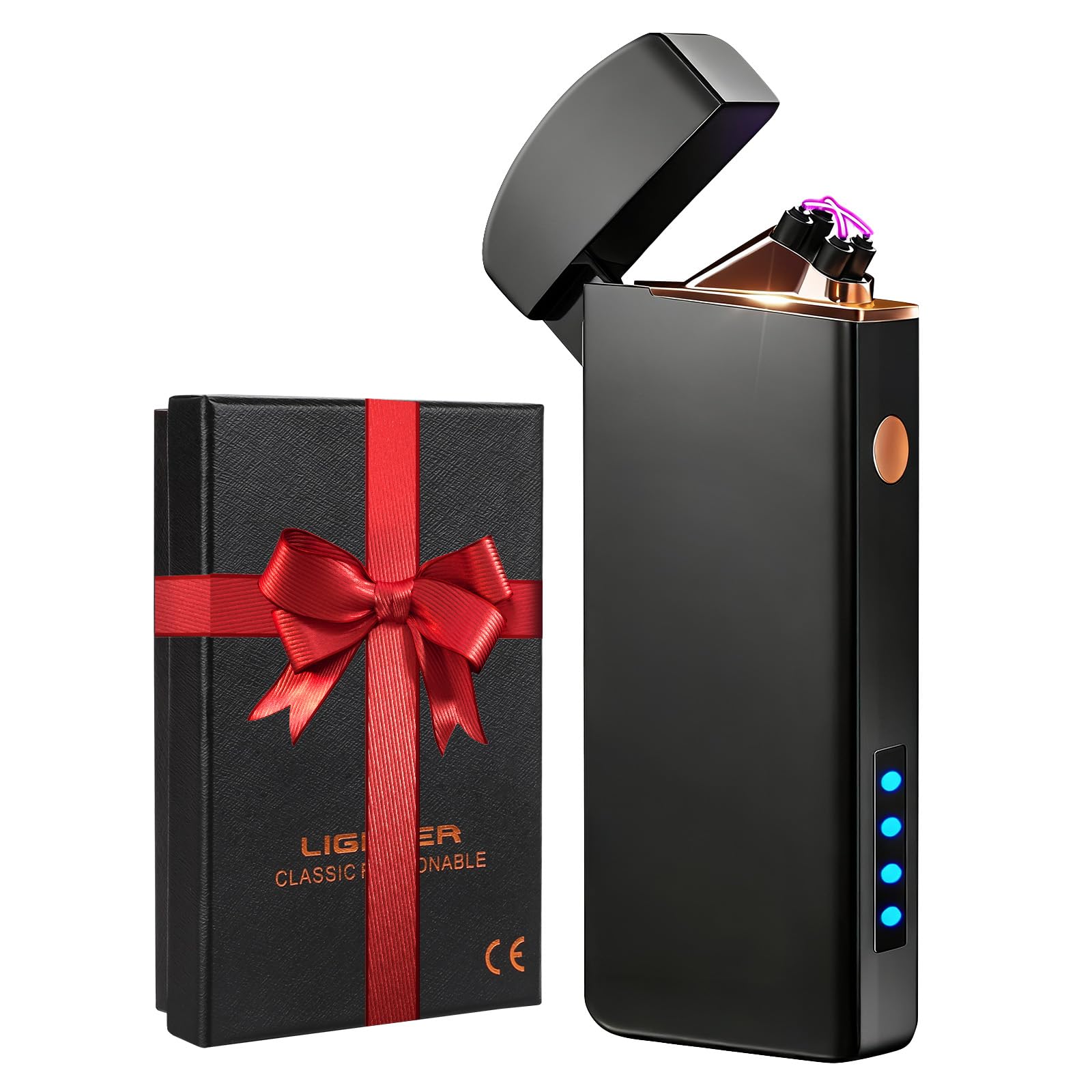 Coquimbo Fathers Day Dad Gifts for Men Him Husband from Daughter Son Wife, Electric Lighter USB Rechargeable Windproof Flameless Dual Arc Plasma Lighters for Candle Incense Camping (Black)