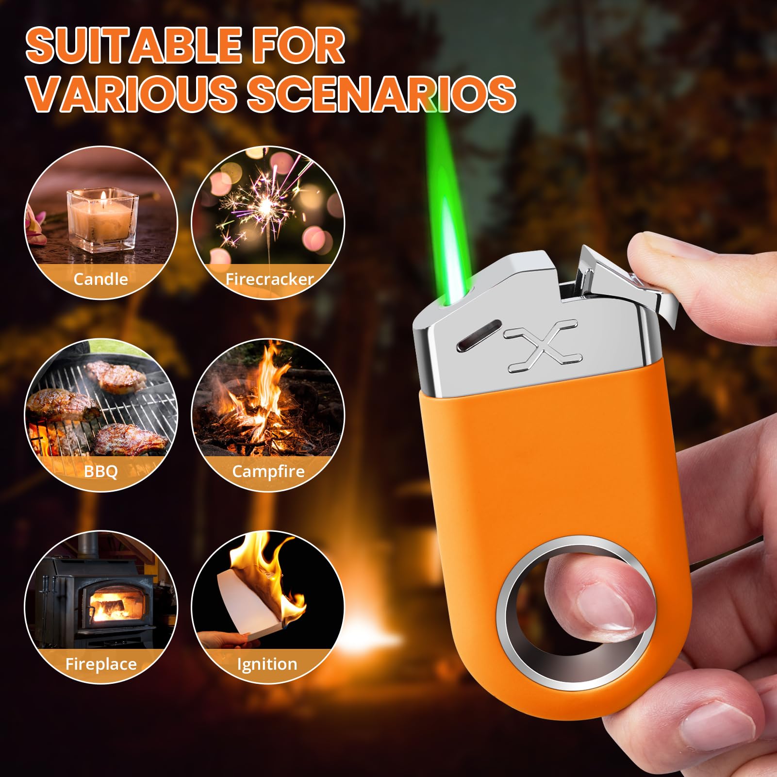 Cool Butane Torch Lighter, Funny Keychain Lighters for Candle BBQ, Refillable&Adjustable EDC Pocket Lighter with Windproof Jet Flame, Unique Gifts for Men Women (Black)