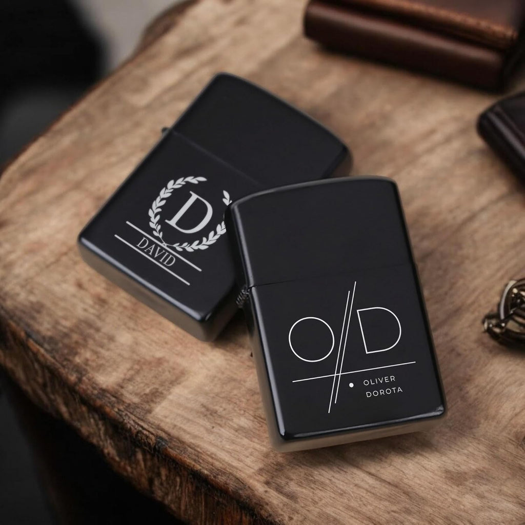 Custom Lighter, Personalized Monogram Lighters, Engraved Black Lighter with Case, Customized Lighters, Groomsmen Gifts, Gift for Men, Windproof Pocket Lighter